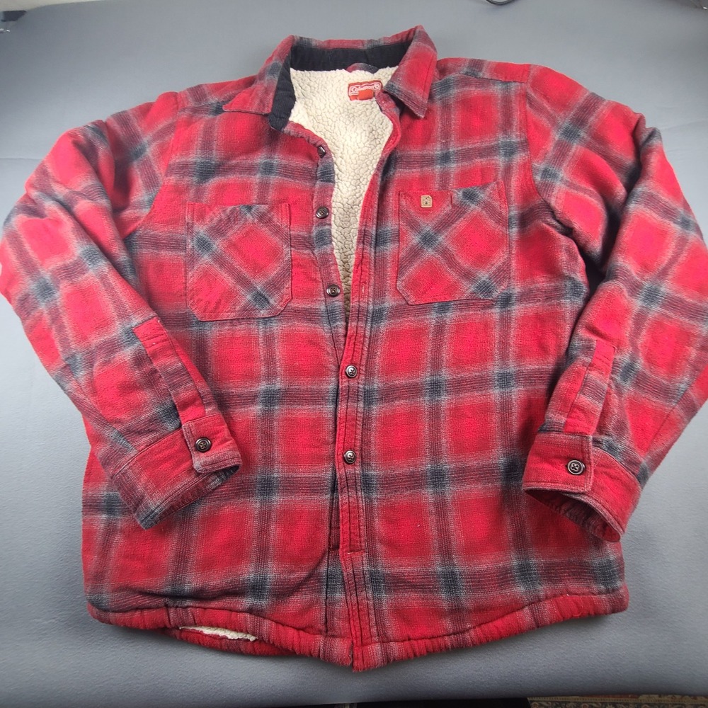 Coleman Plaid Flannel Sherpa Lined Shirt Jacket M Cabincore Lumberjack Outdoors